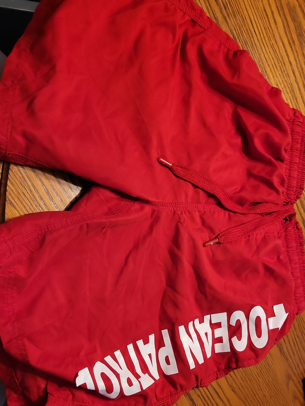 Source Unknown Red Men's Swim Board Shorts with White Logo